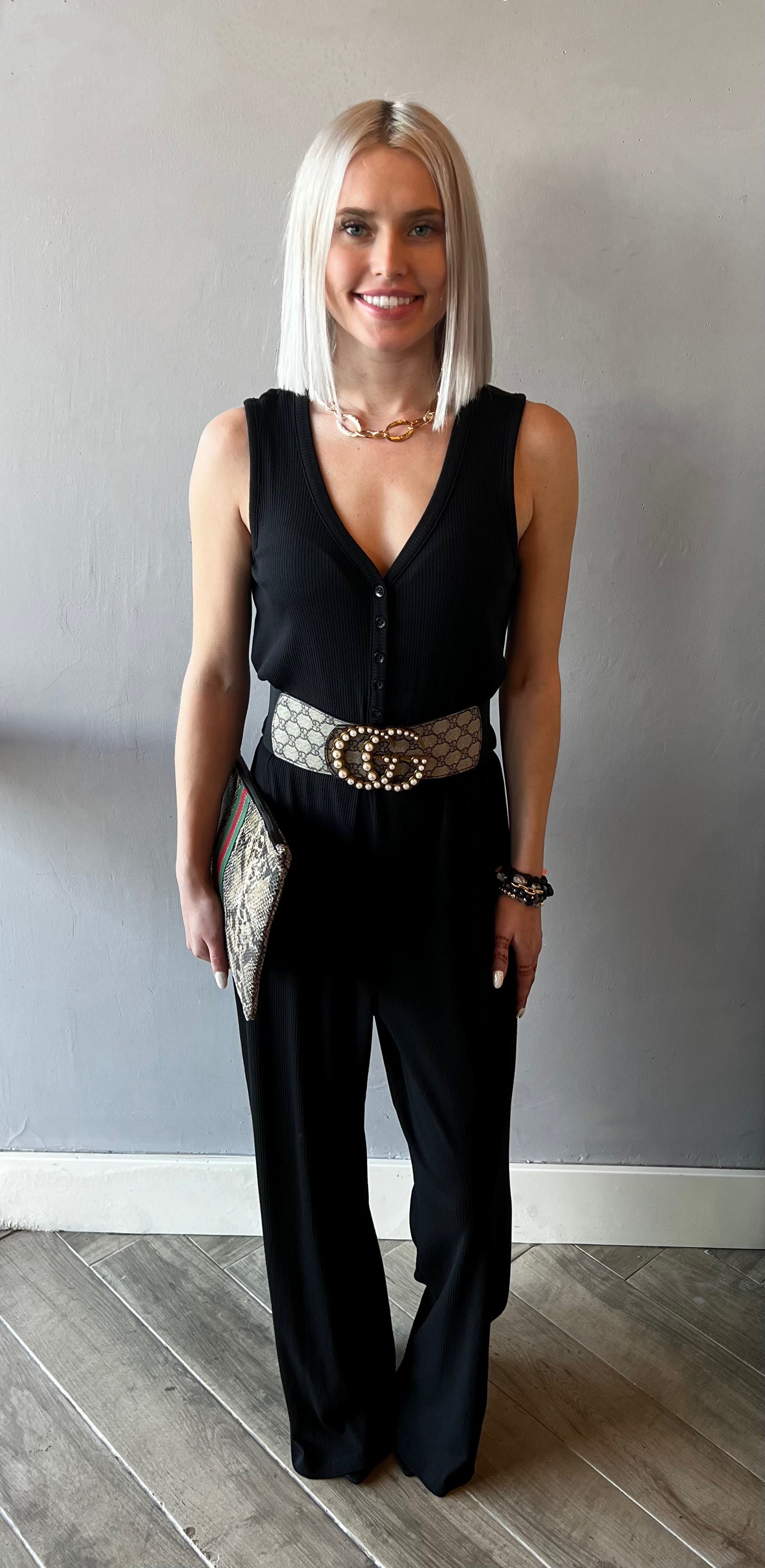 BOBI Henley IDOL V-Neck Belted Modal Jumpsuit