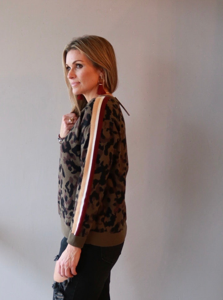 MICHAEL STARS StripeSleeve MACY Camouflage Sweater Top