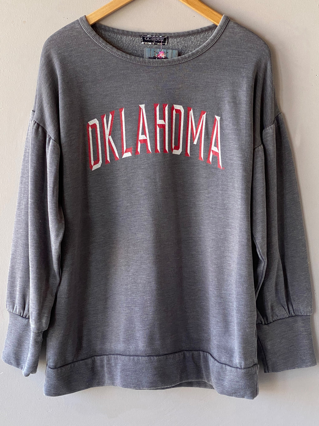 GAMEDAY COUTURE Oklahoma GOOD GOING Bishop Sleeve MineralWash Fleece Top