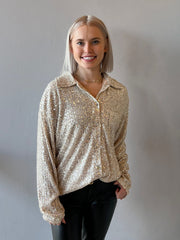 JL Sequin ATTENTION SEEKER ButtonDown Collar Top