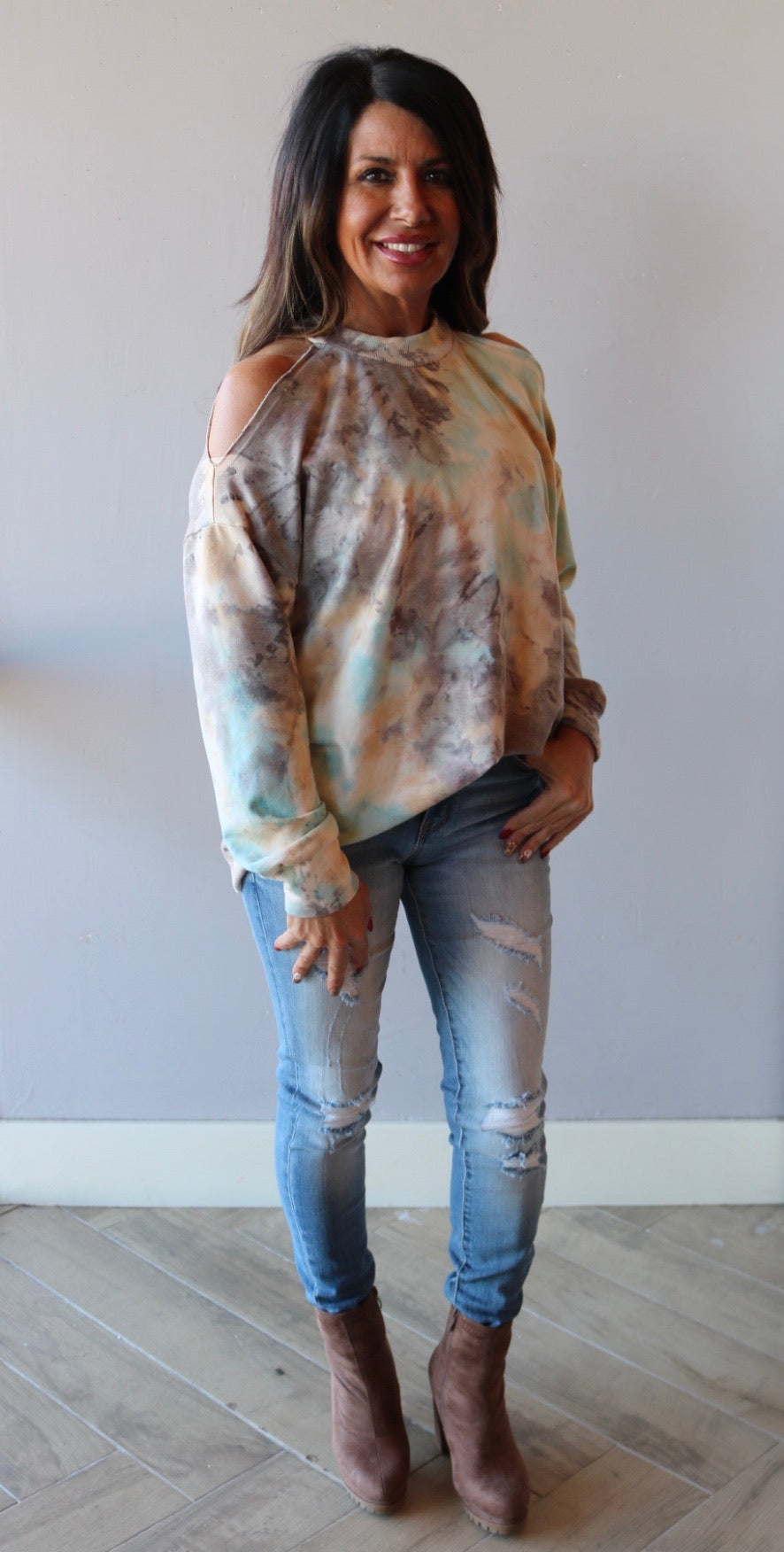 FEATURE TieDye ColdShoulder Knit Tunic Top