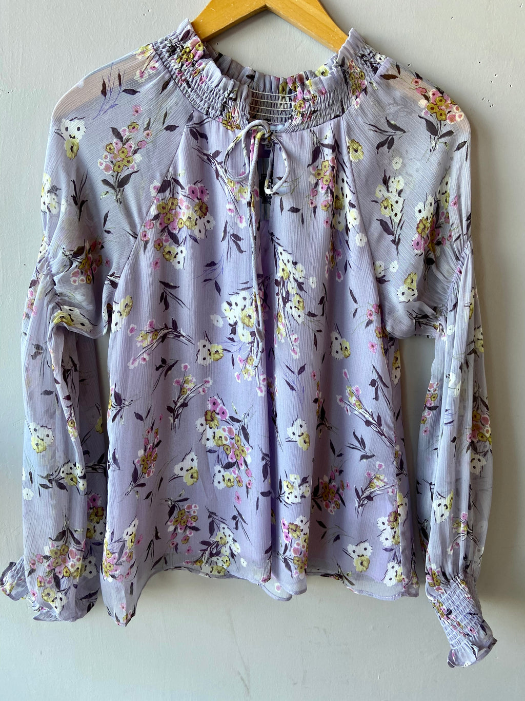 MADISON Floral TieNeck Blouse Top