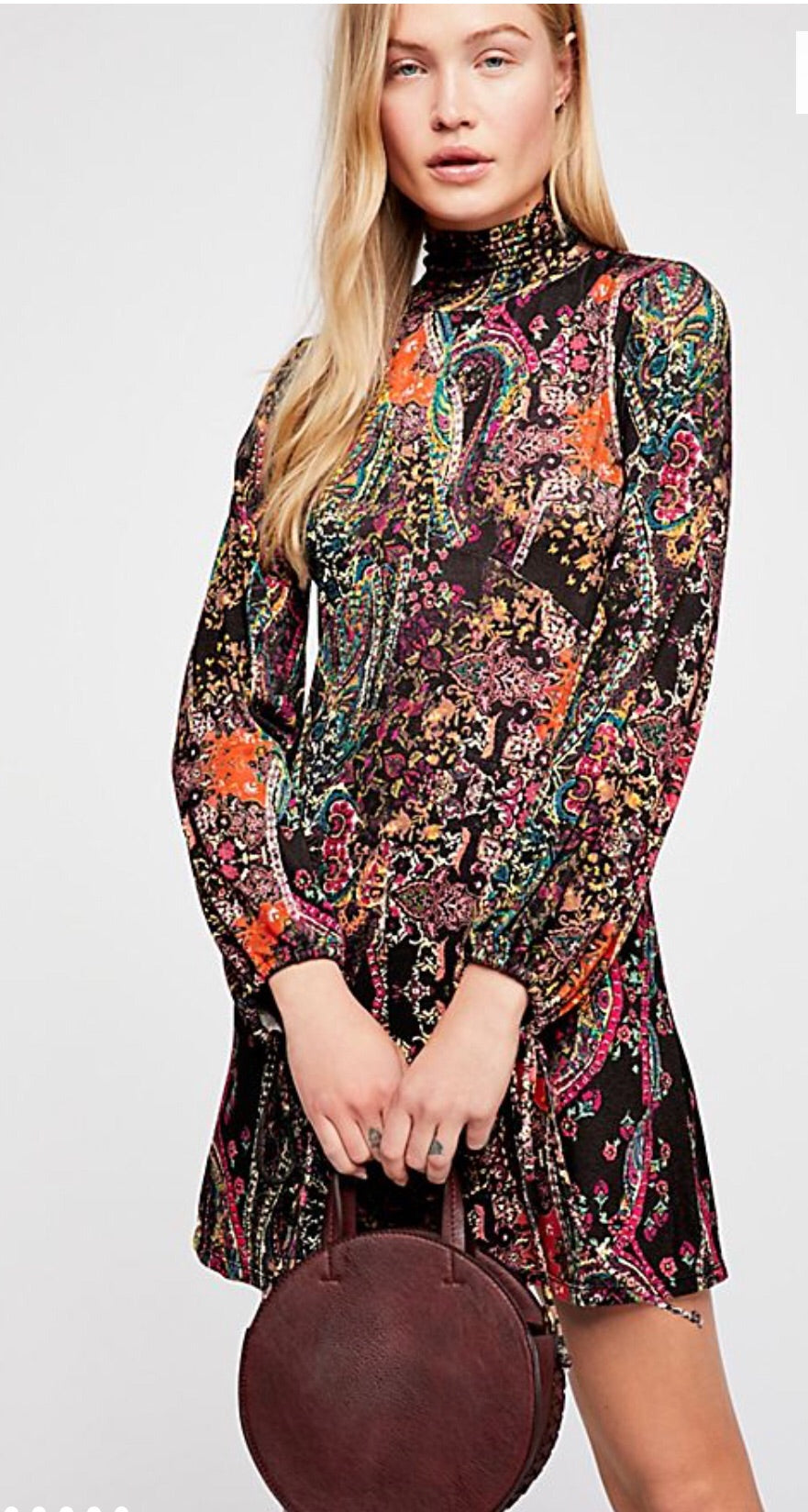 FREE PEOPLE Turtleneck ALL DOLLED UP Print Jersey Dress