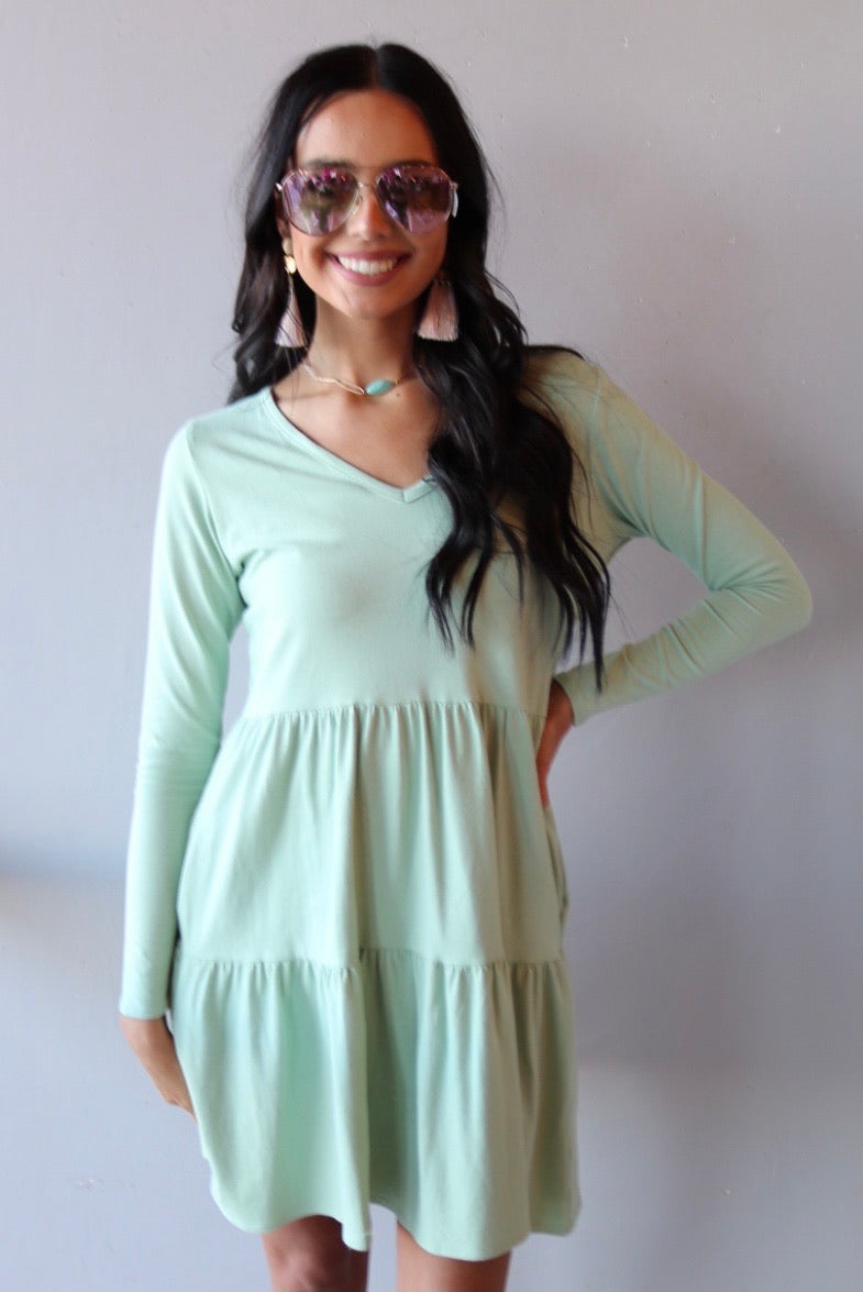 *2 Hearts LUCKY Tiered Jersey V-Neck Dress