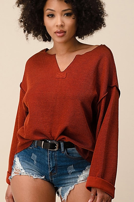 The Sang SURFACE NotchNeck WaistCrop LightWeight Sweater Top