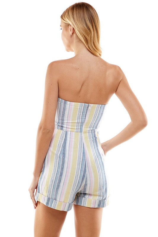 SURREAL Stripe BowFront Strapless Romper