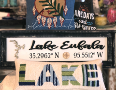 PD 35”x12” Vintage Framed Lake Sign w/Coordinates
