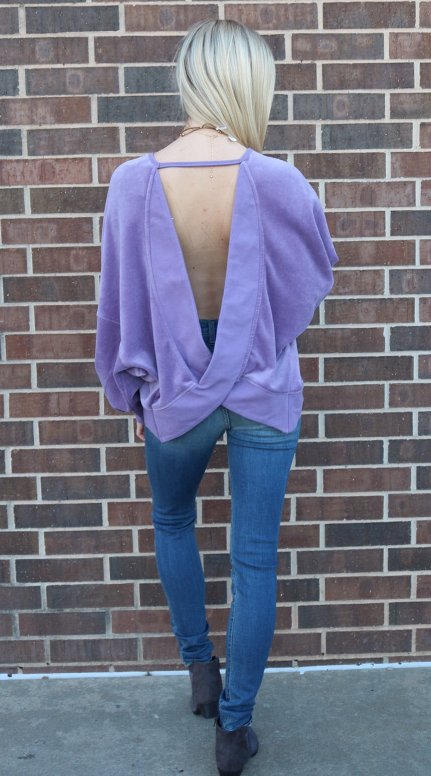 CULLEN Velvet Crossed OpenBack Pullover Top