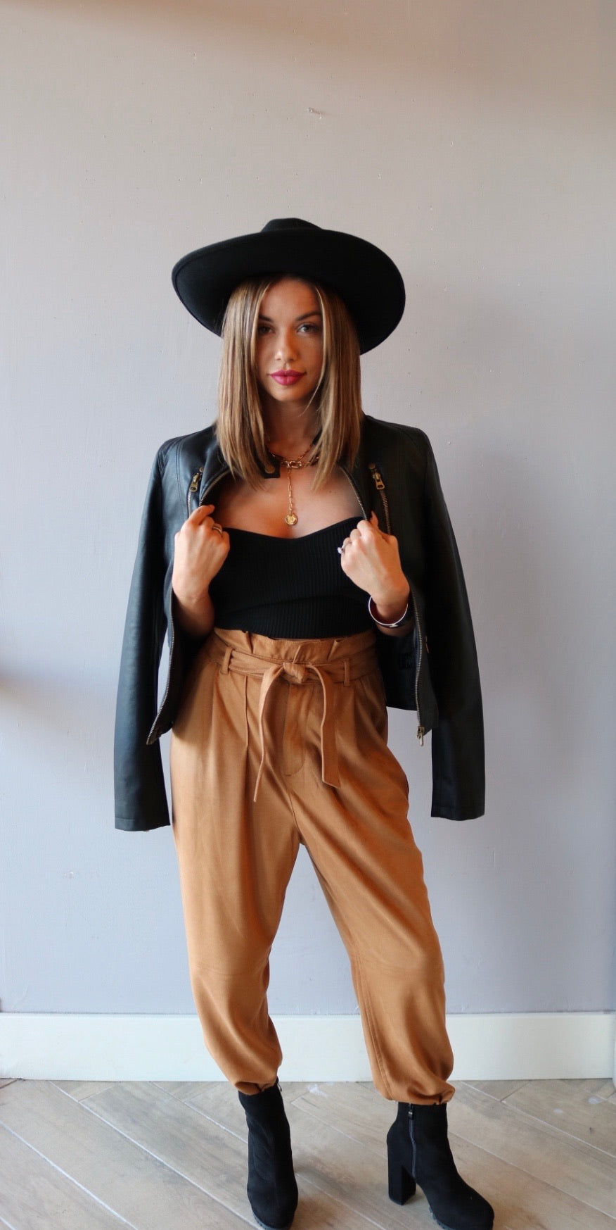 FREE PEOPLE VeganSuede NIGHTFALL PaperBag TieWaist Pant