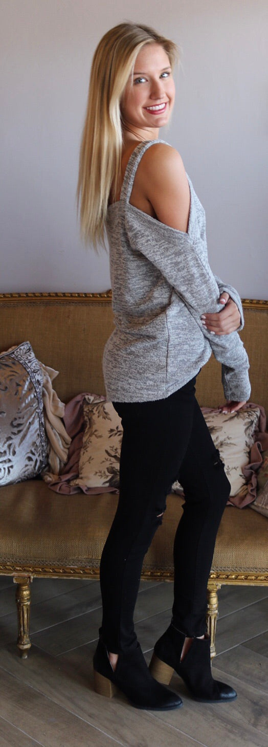 BOBI LoungeKnit HARDWIRED OffShoulder Strap SuperSoft Knit Top