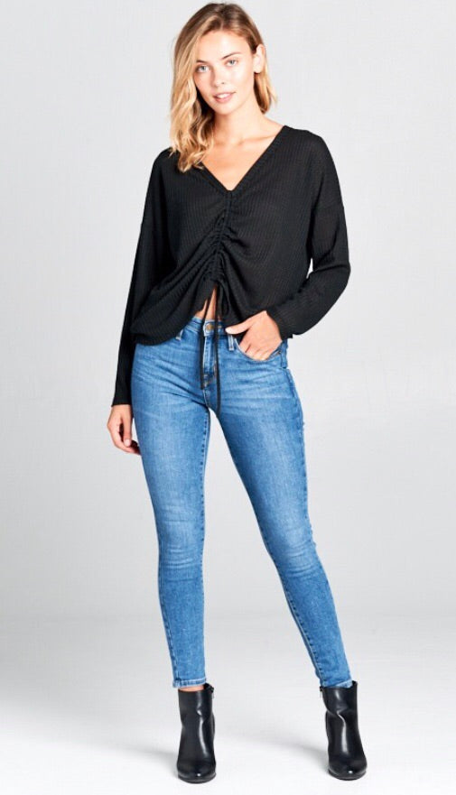 LET IT RIDE WaffleKnit Cinched TieBottom Top