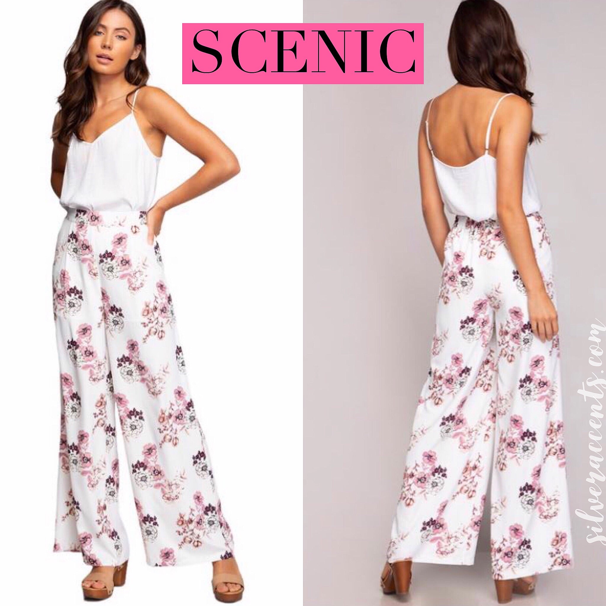 SCENIC Floral Pleated WideLeg Chiffon Pant