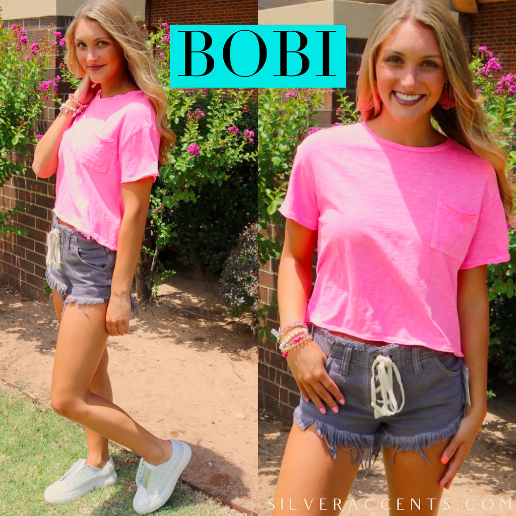 BOBI Slub Jersey OBSESS CrewNeck Pocket WaistCrop Top
