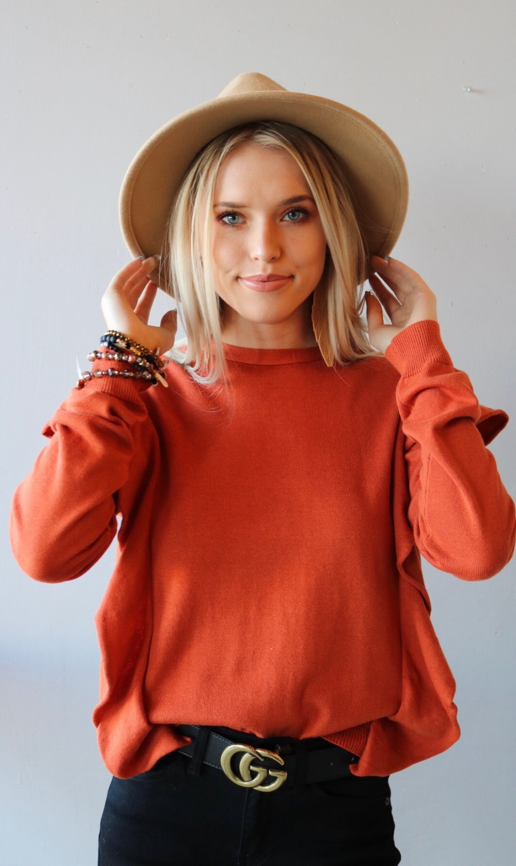 Lumiere ASPIRE Knit Ruffle BackTie Sweater Top