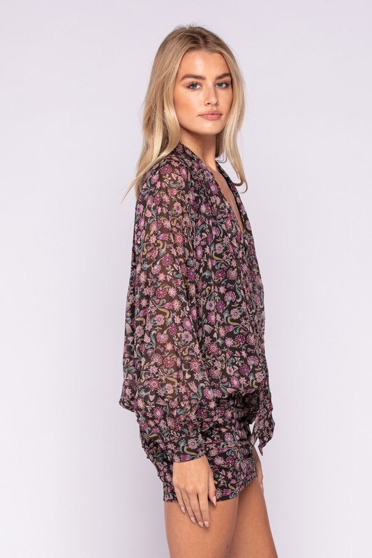 *JEM Floral LongSleeve Wrap Bodycon Skirt Dress