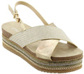 NOBLE Metallic Cross Over Platform Gold Sandal Shoe
