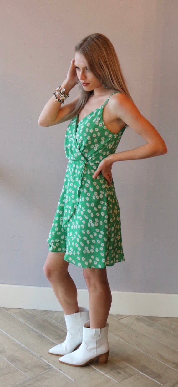 RELIEF Floral Surplice V-Neck Layer Chiffon Dress