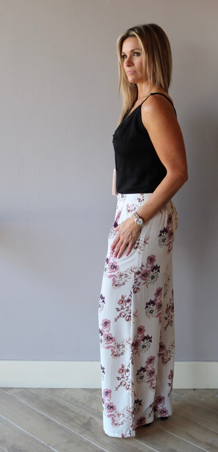 SCENIC Floral Pleated WideLeg Chiffon Pant