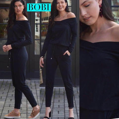 BOBI Modal Jersey ENTRANCED BoatNeck Jumpsuit Pant Romper