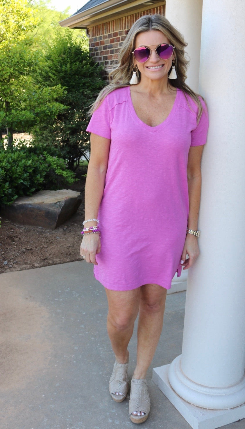 BOBI V-Neck BOURNE RawHem T-Shirt Dress