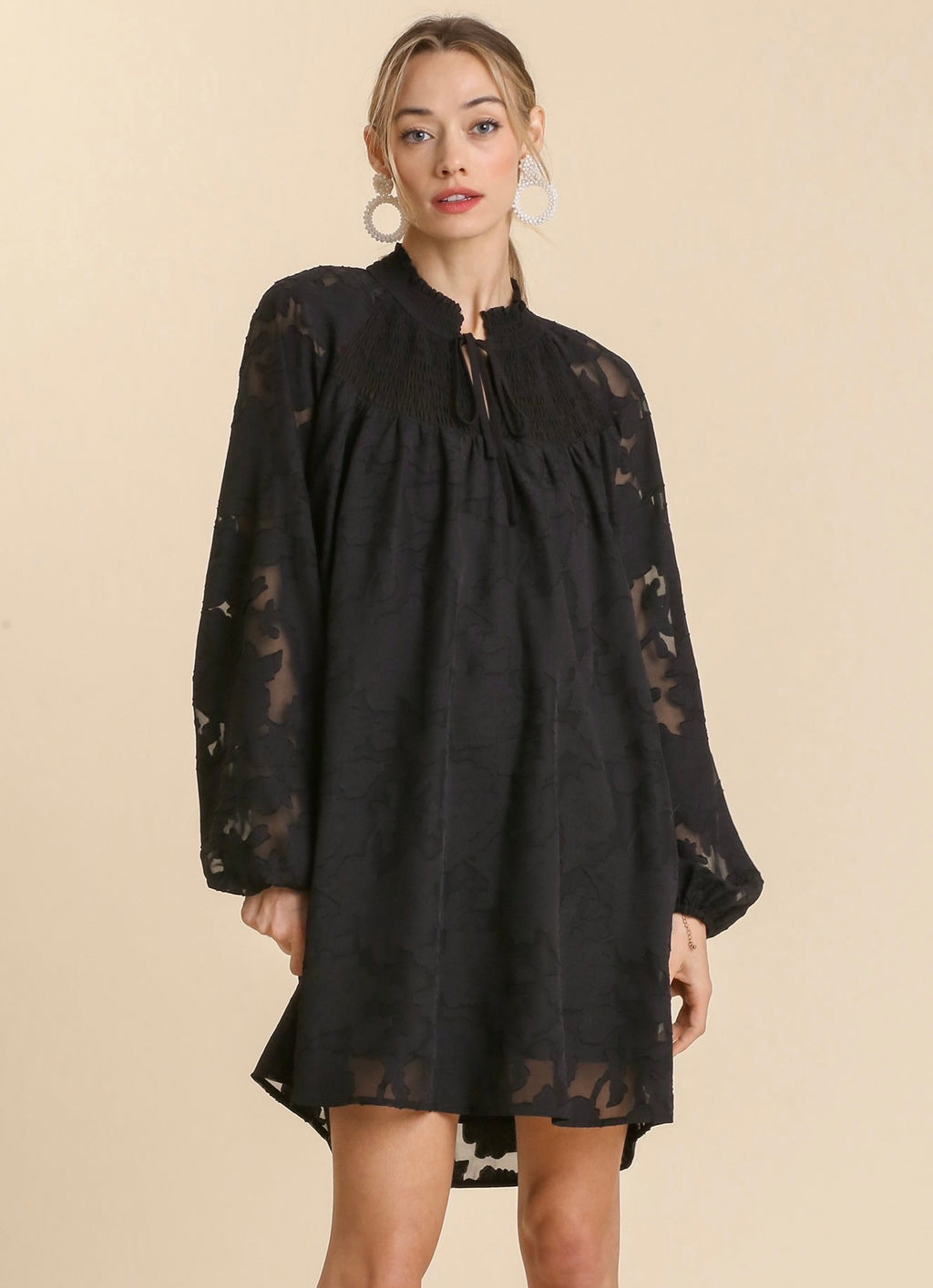 *CANVAS Jaquard Raglan TieNeck Yoke Dress