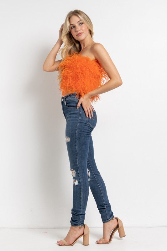 *PICKENS Feather Strapless Top