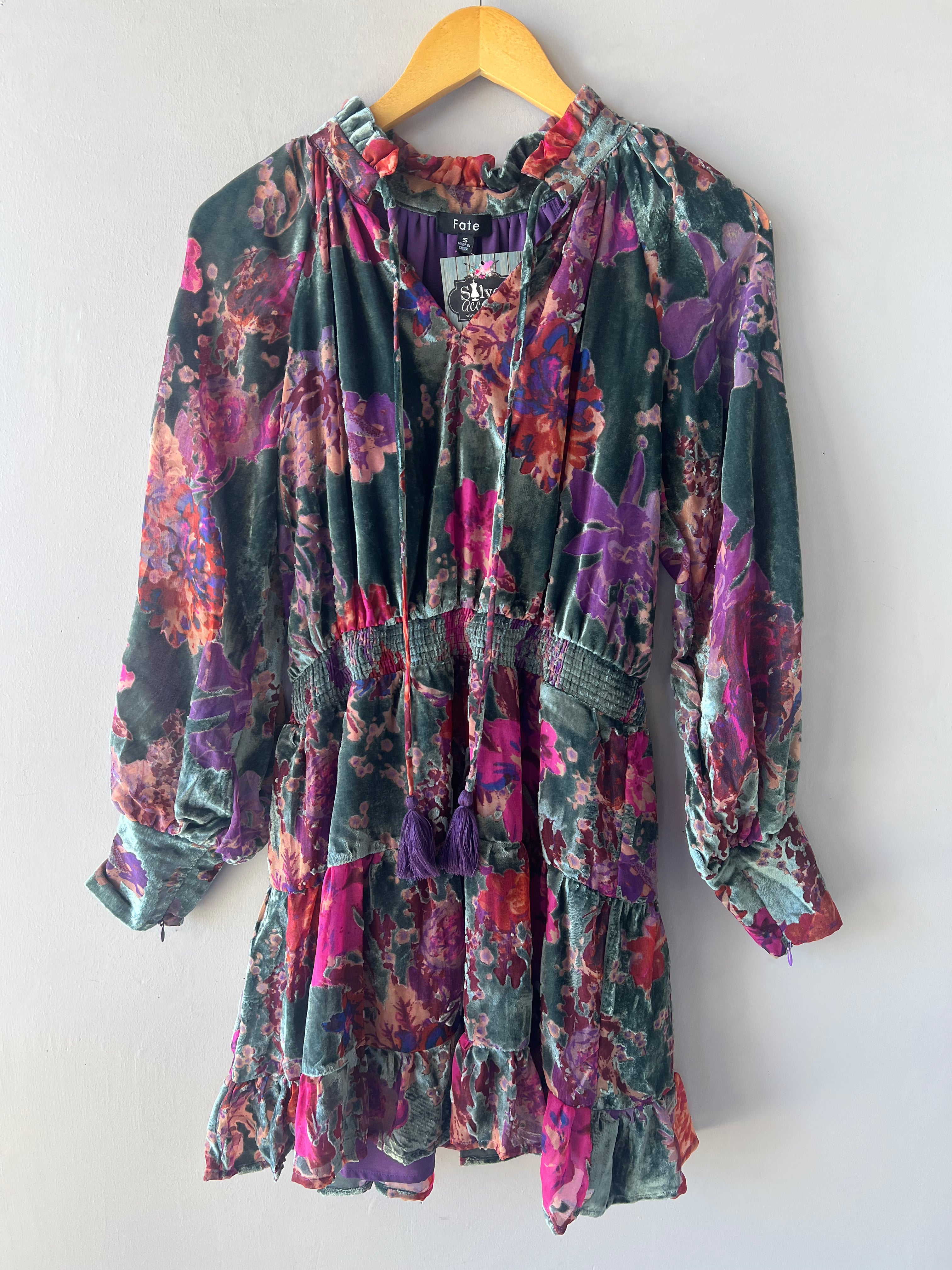 MOSAIC BurnOut Velvet Tassel Tie Dress