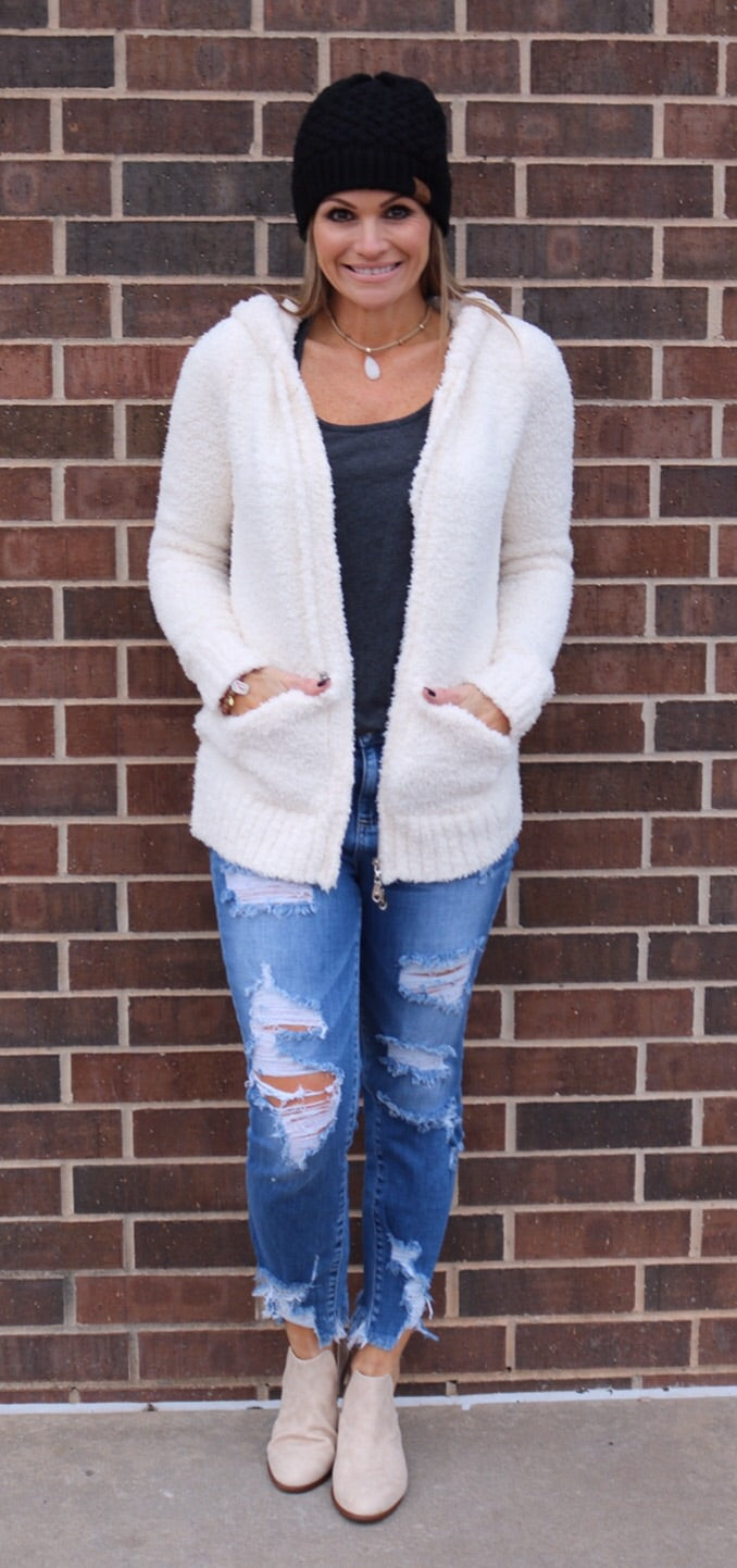 CODDLED Berber Fleece Zip Hoodie Top