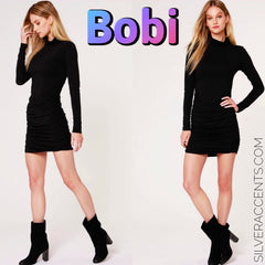 *BOBI Modal Jersey LEGACYTurtleNeck ShirredBottom Dress