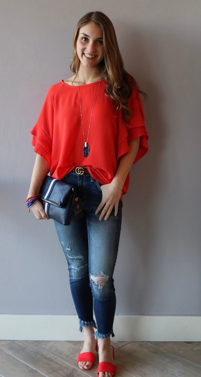 ANGELIC Layered RuffleSleeve ScoopNeck Top