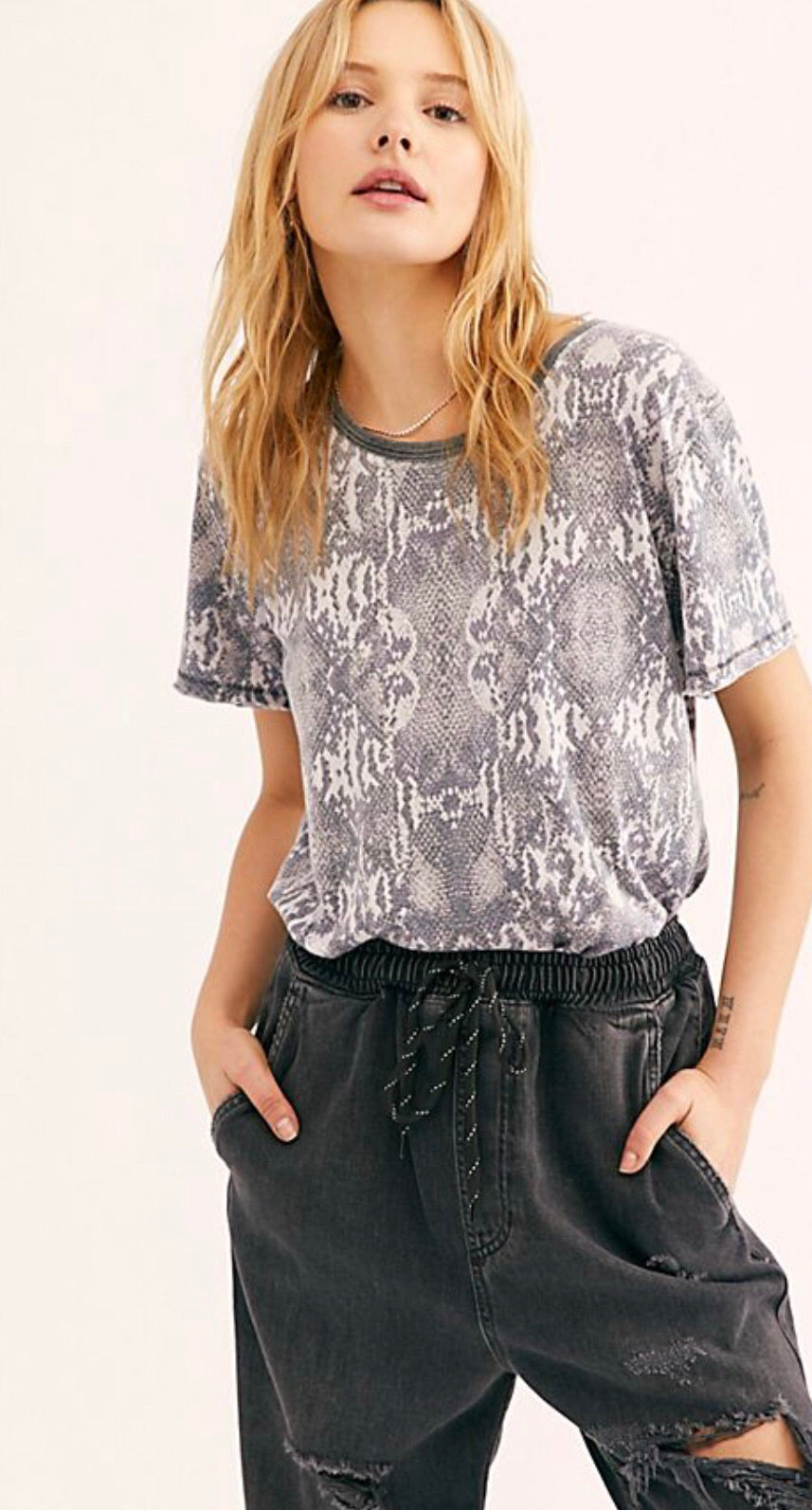 FREE PEOPLE Print TOURIST CrewNeck Tee Top