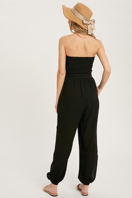 HAREM Smock Strapless TieWaist SplitLeg Jumpsuit