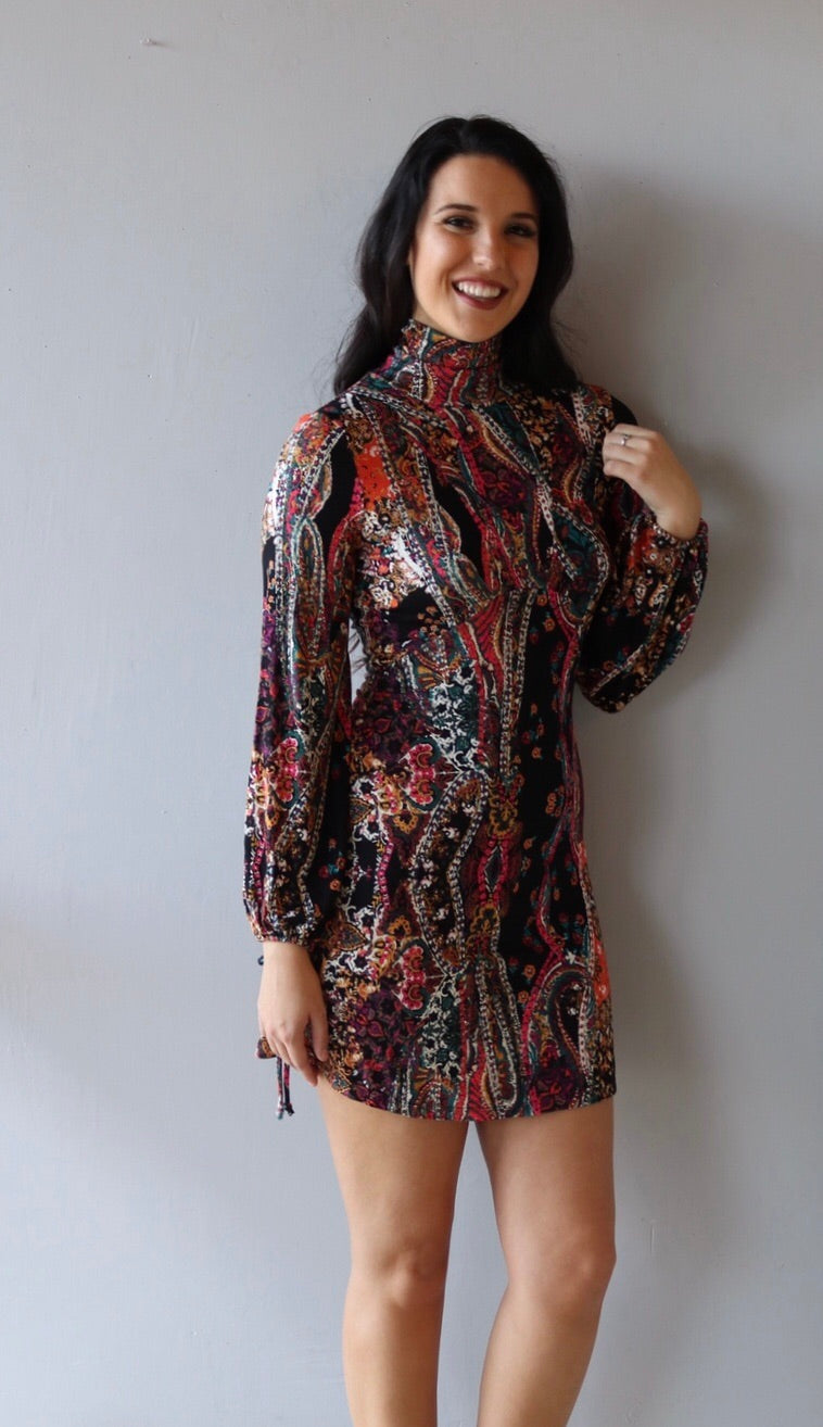 FREE PEOPLE Turtleneck ALL DOLLED UP Print Jersey Dress