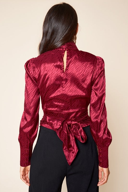 MOJAVE Cut~Out MockNeck Print Tie~Back Top