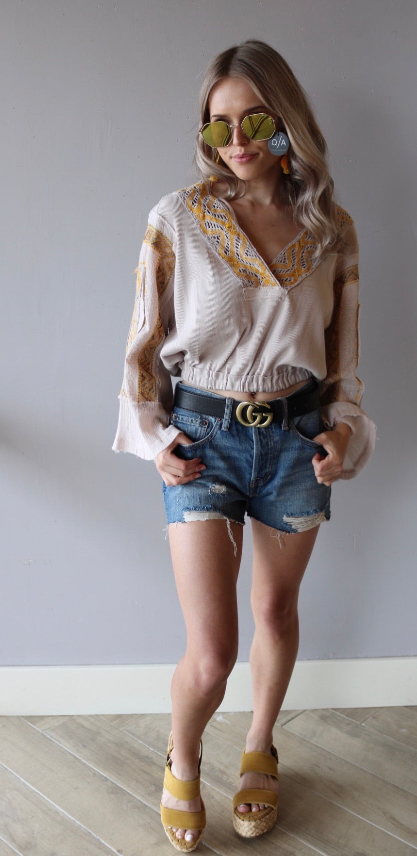 FREE PEOPLE Crochet V-Neck CROSS COUNTRY Top