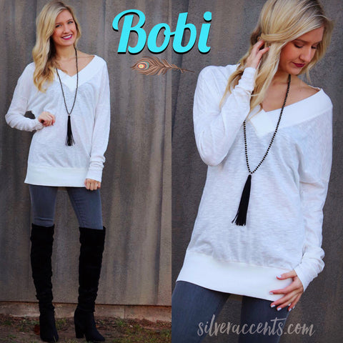 BOBI Slub Jersey JUDGEMENT DAY V-Neck RibKnit Trim Tunic Top