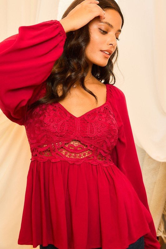 Granted Crochet Bubble Sleeve Top