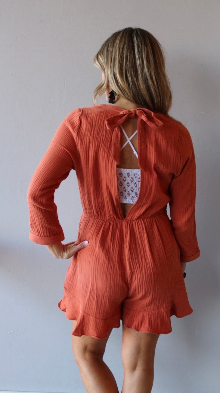 &Merci SPENCER Gauze RuffleHem 3/4Sleeve Short Romper