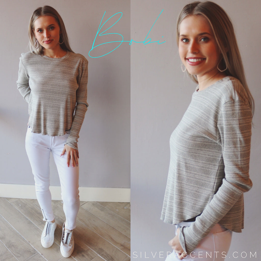 BOBI Locals Only Stripe IMPULSE CropWaist RibKnit Top