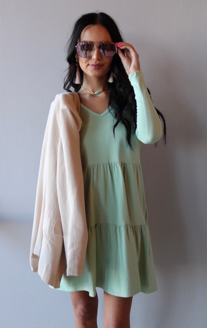 *2 Hearts LUCKY Tiered Jersey V-Neck Dress