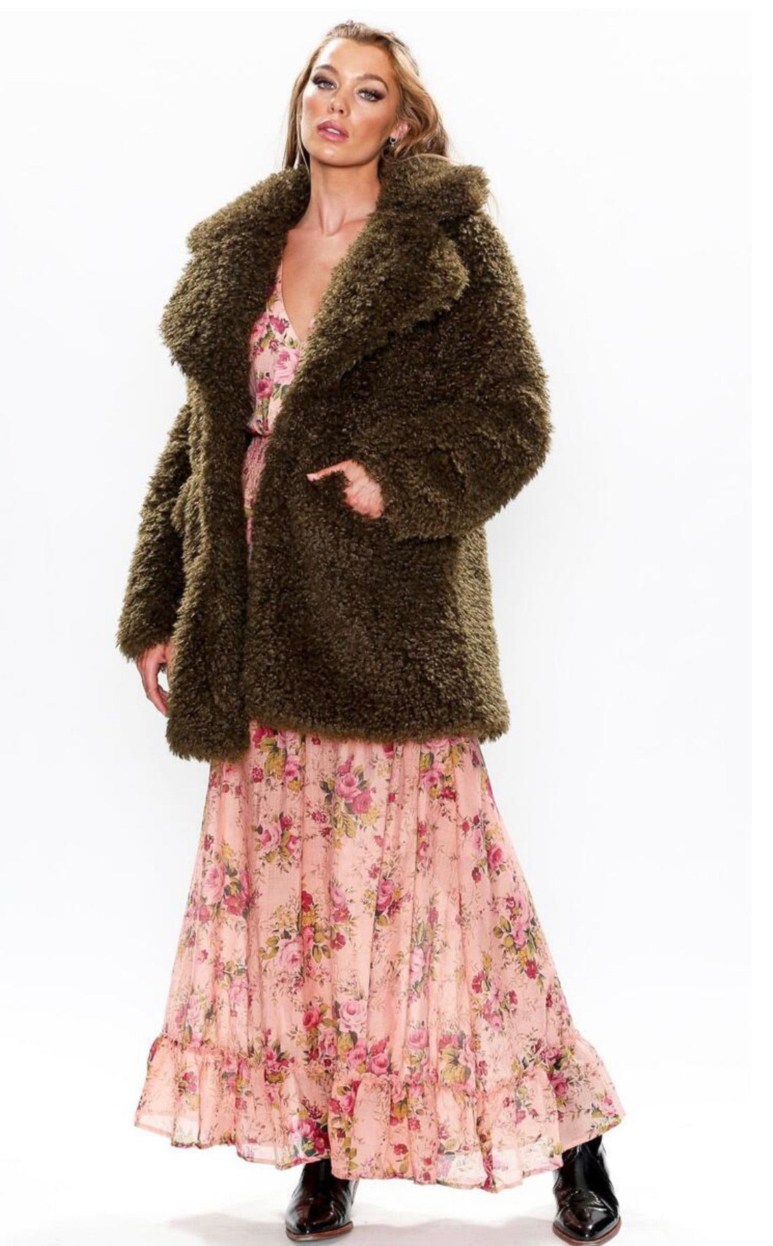 ARATTA Vintage Army FAYRE Faux Fur Coat Jacket