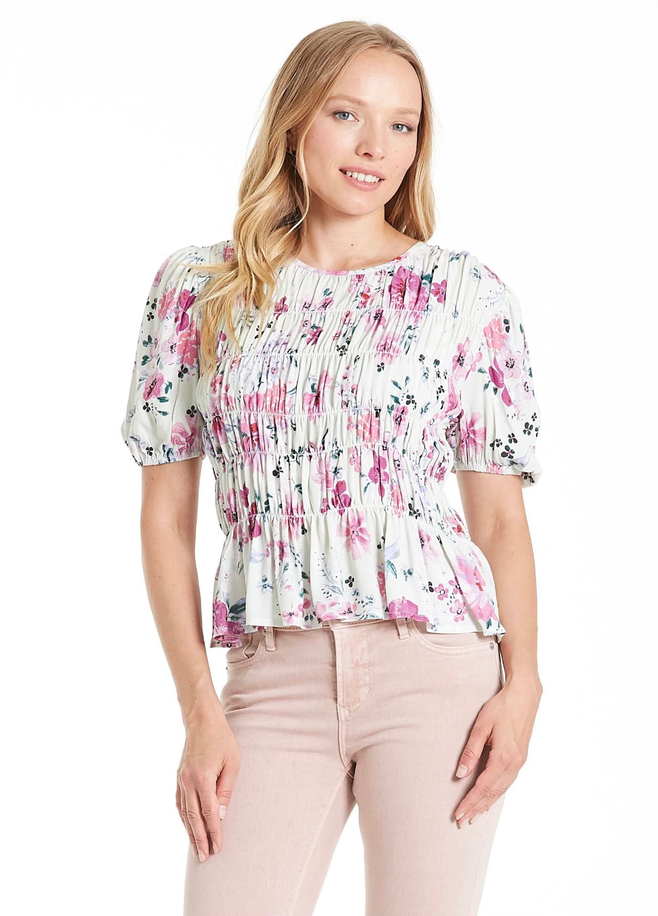 *ANOTHER LOVE Floral AMOR Smock~Body Puff~Sleeve Top