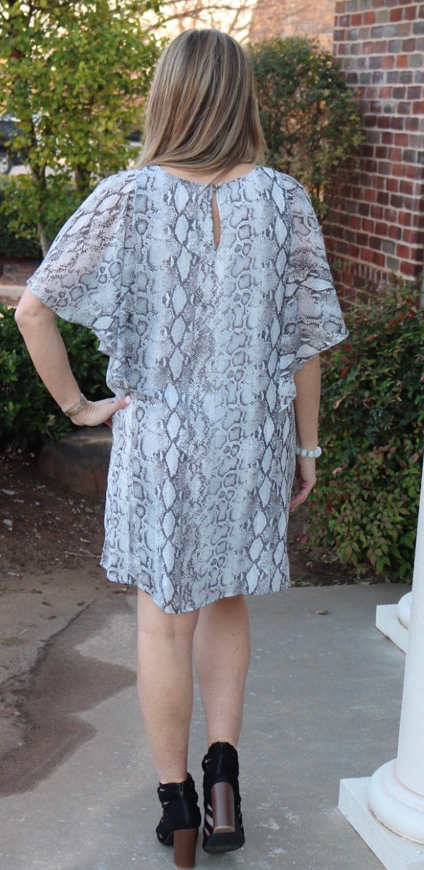 ALERT Python FlutterSleeve Chiffon Dress