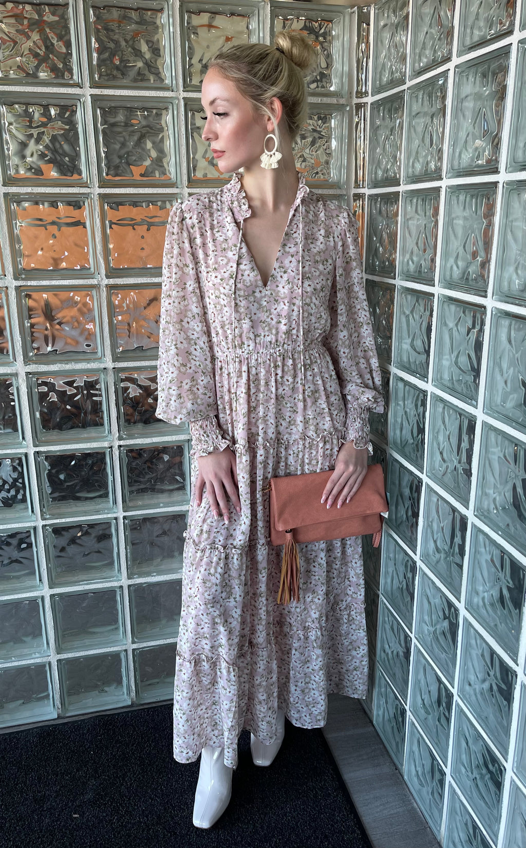 ELAN Floral FLEUR Long  Sleeve Maxi Dress