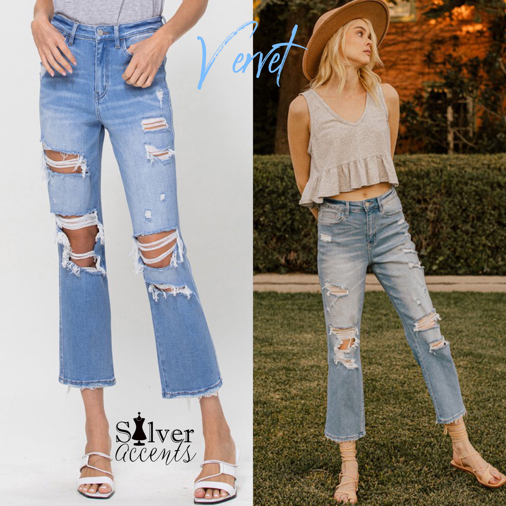 VERVET HiRise LEONA StraightLeg Crop Distressed Jean