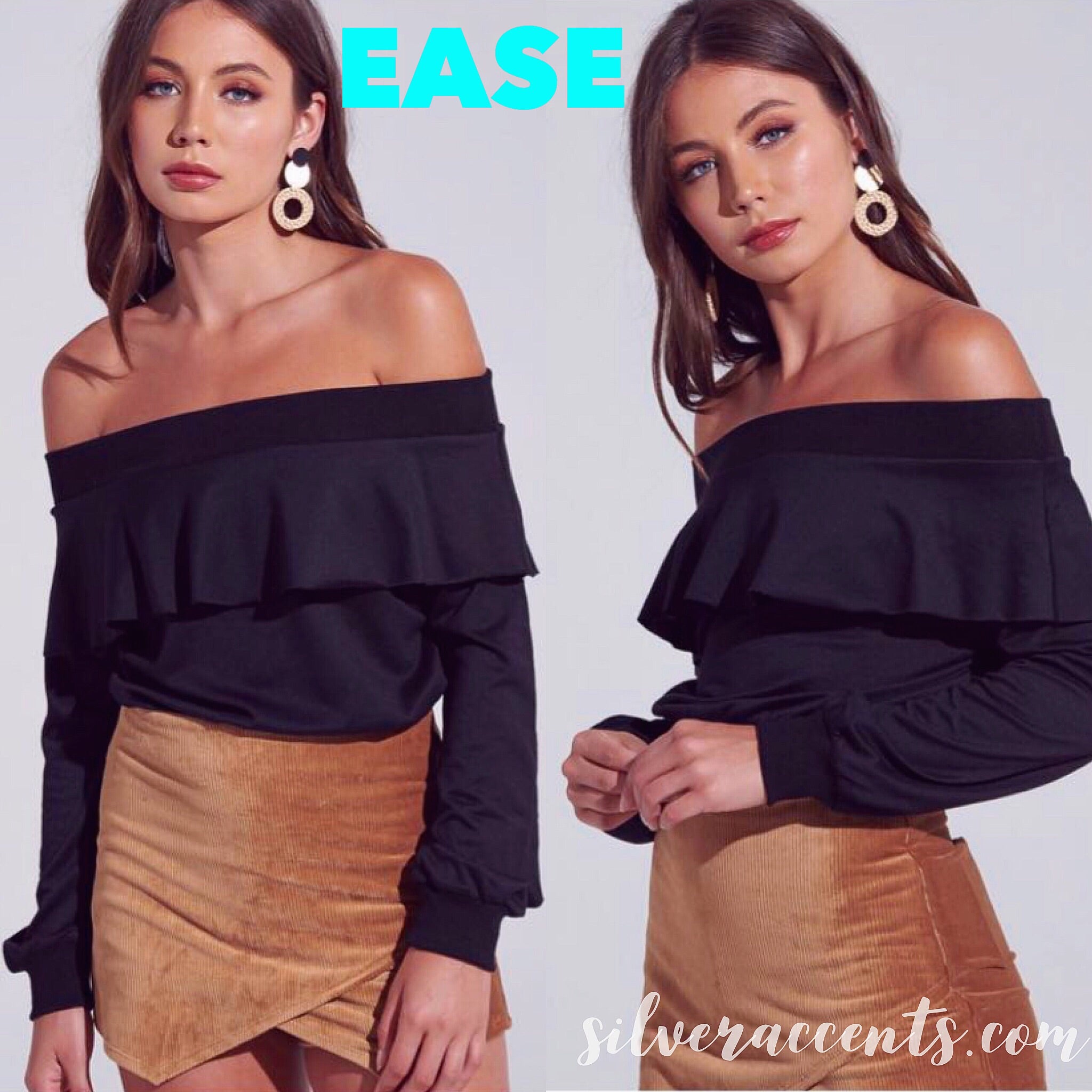 EASE Ruffled OffShoulder TerryKnit Top