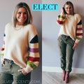Lush ELECT Stripe Balloon Sleeve  Crew Neck Sweater