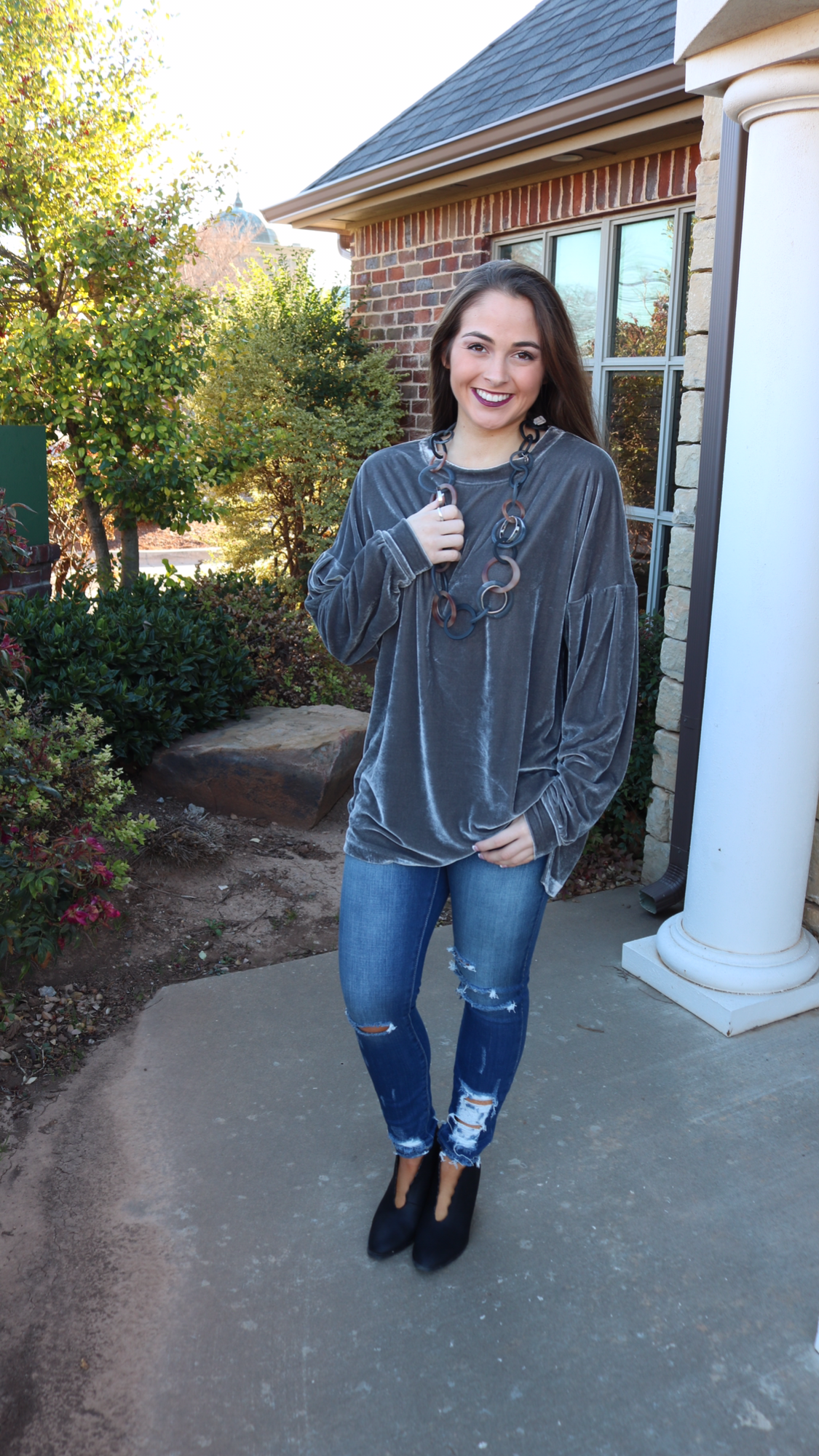 TOTAL ECLIPSE Velvet DropShoulder LongLeeve CrewNeck Top