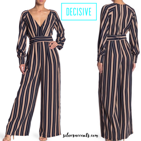 Flying Tomato DECISIVE Stripe V-Neck LongSleeve Jumpsuit Pant Romper