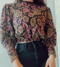 FREE PEOPLE Floral Puff Sleeve NO ORDINARY Reversible Top